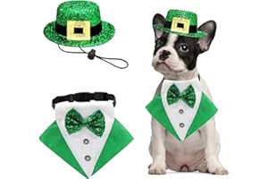 MIDUFRRY 2 PCS St. Patrick's Day Costume Dog Bandana Collar and Pet Top Hat Buckle Green Dog Bow Tie Formal Tux Clothes with D-Ring Irish Tuxedo Saint Patrick Outfits for Dogs Puppy Cat Party Dress (Medium)