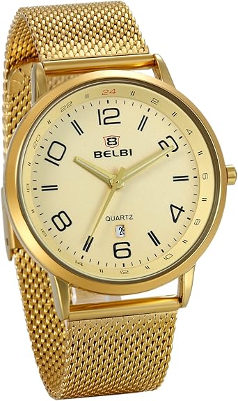 JewelryWe Reloj Dorado para Hombre, Esfera Grande Números ...