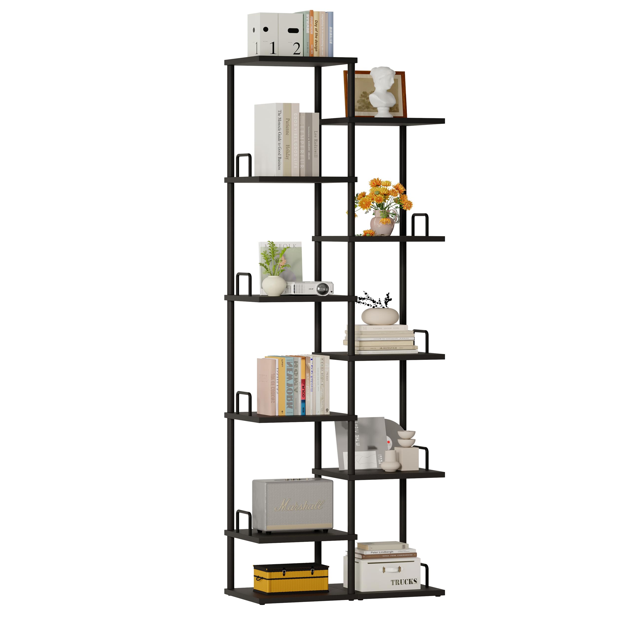 Photo 1 of 10 Tier Tree Bookshelf Tower Metal Spine Bookcase Industrial Bookshelves Tall Narrow Books Organizer Floor Standing Ladder Book shelf for Living Study Room Office Bedroom Corner Display black HBC506B