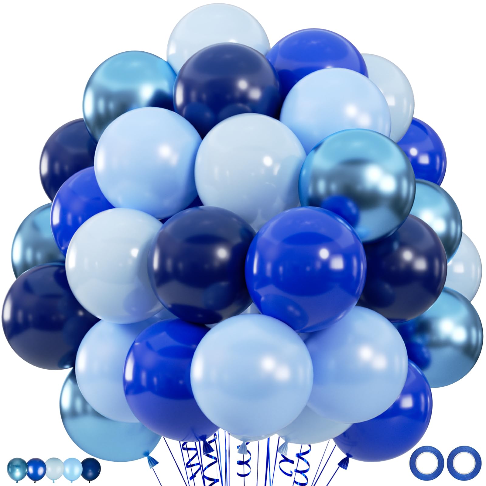 Photo 1 of 100pcs Blue Balloons, 12 inch Chrome Royal Navy Pearl Macaron Baby Blue Balloons for Birthday, Baby Shower, Wedding, Graduation Party Decorations