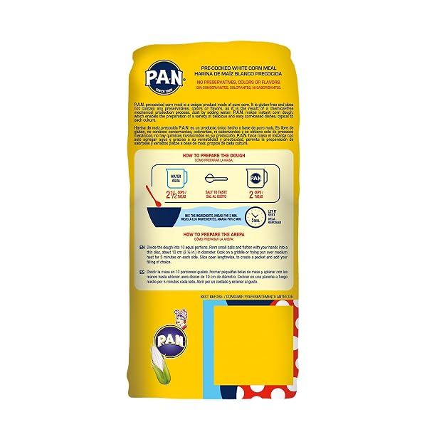 P.A.N. WHITE CORN MEAL – PRE-COOKED GLUTEN FREE AND KOSHER FLOUR FOR AREPAS (2.2 LB/PACK OF 4)