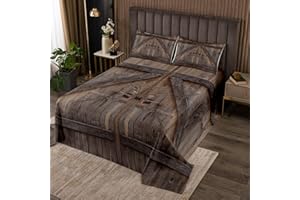 Erosebridal Barn Door Quilt Set Western Rustic Bedspread Set Queen,Wooden Farmhouse Decor Quilted for Kids Boys Girls Adults 