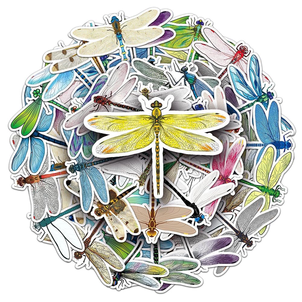 Aesthetic Dragonfly Vinyl Stickers, 50 PCS Waterproof Illustrated Insect Decals for Laptops, Scrapbooking, Journals, Notebooks, Water Bottles, Suitcases, Phones & DIY Decor