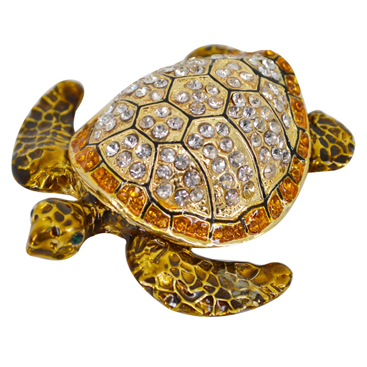 LA HAUTE Beautiful Pattern Crystal Studded Pewter Jewellery Trinket Box with Gift Box (Sea Turtle)