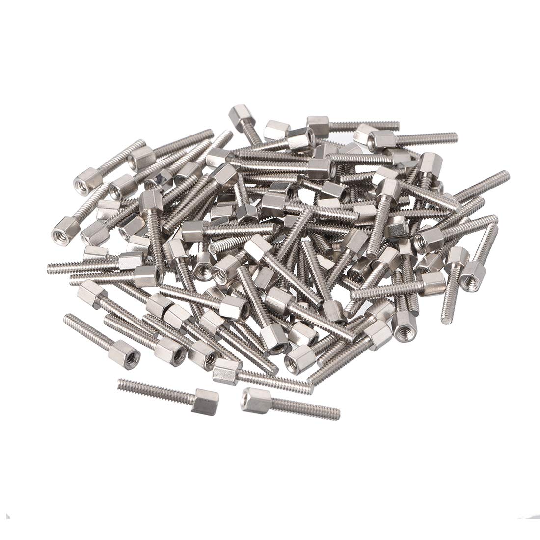 sourcing map 4#-40 5+16mm F/M Brass Hex Standoff Spacer Screws PCB Nickel Plated 100 Pcs