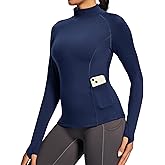 IUGA Workout Thermal Shirts for Women Turtleneck Long Sleeve Fleece Lined Tops Winter Running Gear with 2 Side Pockets
