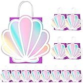 12 Pack Sea Shell Gift Bags For Mermaid Goodie Bags Party Favor Iridescent with Handle for Under The Sea Party Summer Ocean Beach Supplies