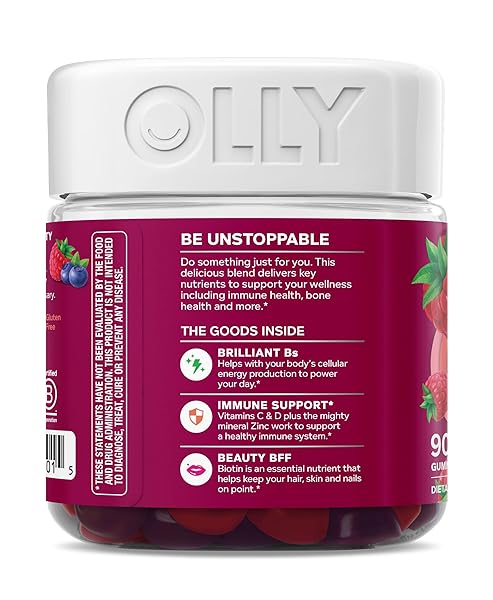 OLLY WOMEN’S MULTIVITAMIN GUMMY, VITAMINS A, D, C, E, BIOTIN, FOLIC ACID, ADULT CHEWABLE VITAMIN, BERRY FLAVOR, 45 DAY SUPPLY – 90 COUNT