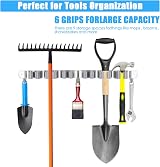 Hejo Mop and Broom Holder Wall Mounted 6 Racks 3 Hooks Heavy Duty Grey view 4