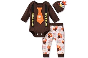 fioukiay Preemie Newborn Baby Boys Thanksgiving Outfits Infant My First Thanksgiving Clothes Plaid Pants Set with Hat