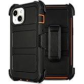 Compatible with Defender iPhone 15 Case with Belt Clip, for Shockproof Heavy Duty Rugged, 2 Layers of Sturdy for iPhone 15 Cases, Military-Grade Cover for iPhone 15Case Black & Orange