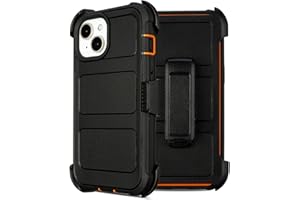 SAIBORO Compatible with Defender iPhone 15 Case with Belt Clip, for Shockproof Heavy Duty Rugged, 2 Layers of Sturdy for iPhone 15 Cases, Military-Grade Cover for iPhone 15Case Black & Orange