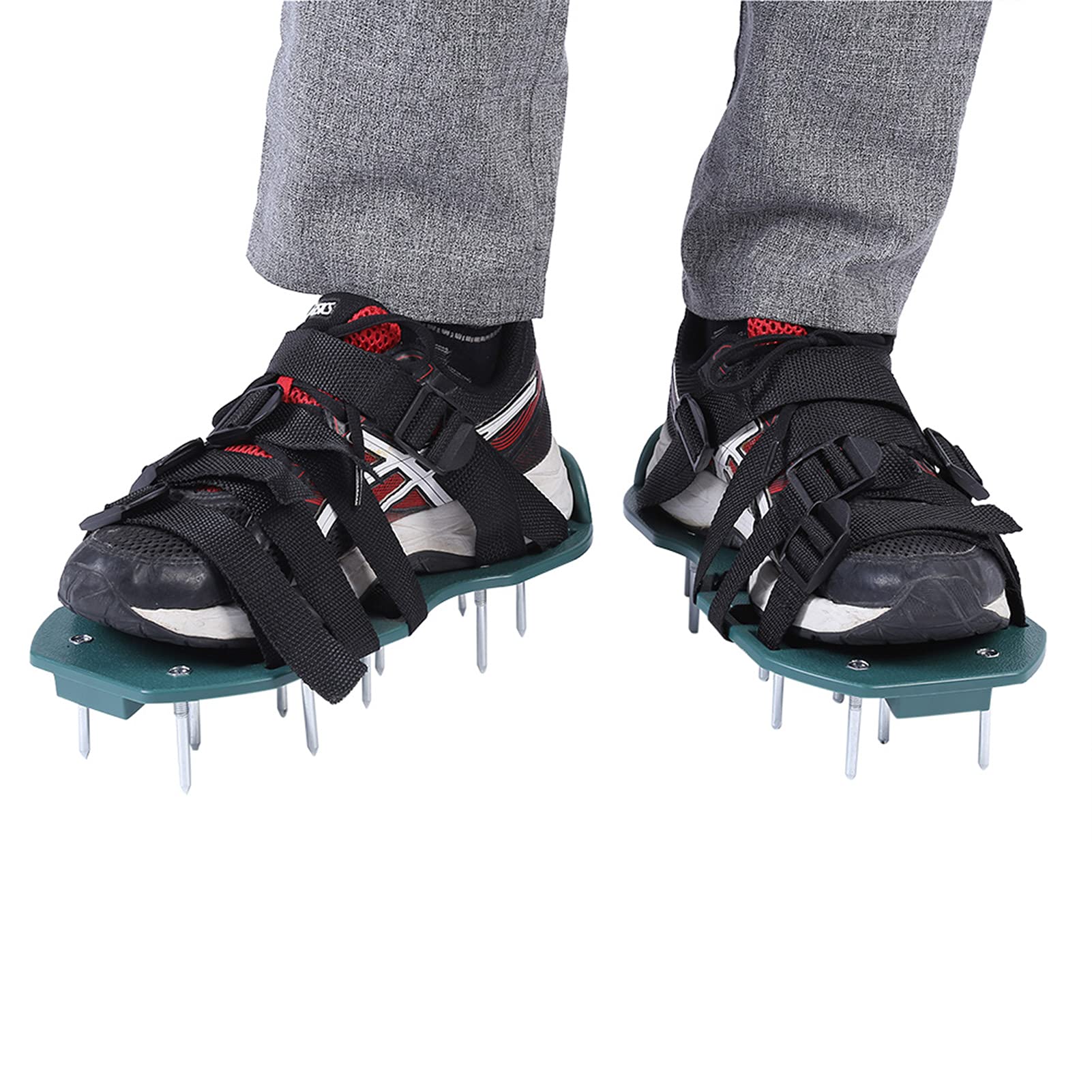 Ausla Grass Aerator Shoes for Lawn, Grass Spiked Shoes with Plastic Buckle Lawn Aerator Sandals Soil Yard Aerator Tool for Aerating Patio Garden, 30x13cm (4 straps)
