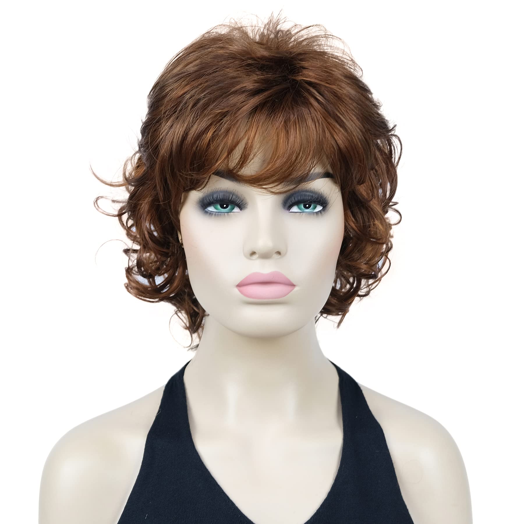 Lydell 12" Short Curly Wigs Soft Shaggy Layered Classic Cap Full Synthetic Wigs (6TR)