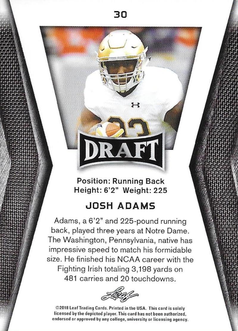 Amazon Com 2018 Leaf Draft 30 Josh Adams Notre Dame
