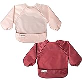 Tiny Twinkle Long Sleeve Bib for Babies & Toddlers | 2-Pack Waterproof Smock Bib for Eating | Machine Washable & Mess-Proof Feeding Essentials | Newborn Shower Gift (Rose Burgundy,6–24M)