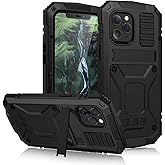 JINGANGYU iPhone 12 Pro Max Metal case with Kickstand Built-in Screen Protector Case Sturdy Military Armor Durable Full Body Heavy Duty Shockproof Drop Tested case for iPhone 12 Pro Max (Black)