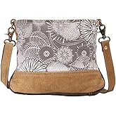 Myra Bag Floral Purses for Women - Genuine Leather and Canvas Floral Purse with Flower Print, Flower Handbags for Women