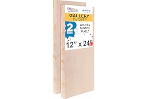 U.S. Art Supply Unfinished Cradled Wood Panels for Painting, 2 Pack of 12x24 inch - Gallery Birch Wooden Canvas Boards 1-1/2" Deep - Mixed-Media Craft, Acrylic, Oil, Encaustic, Paint Pouring