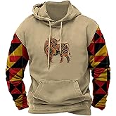Mens Aztec Cowboy Western Hoodie Ethnic Graphic Sweatshirt for Men Long Sleeve Country Fashion Hooded Pullover Tops