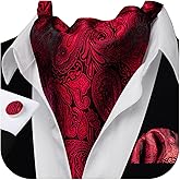 Barry.Wang Ascot Ties Cravat Tie Men Paisley Plaid Scarf Self Tie Pocket Square Cufflinks Set Wedding Party