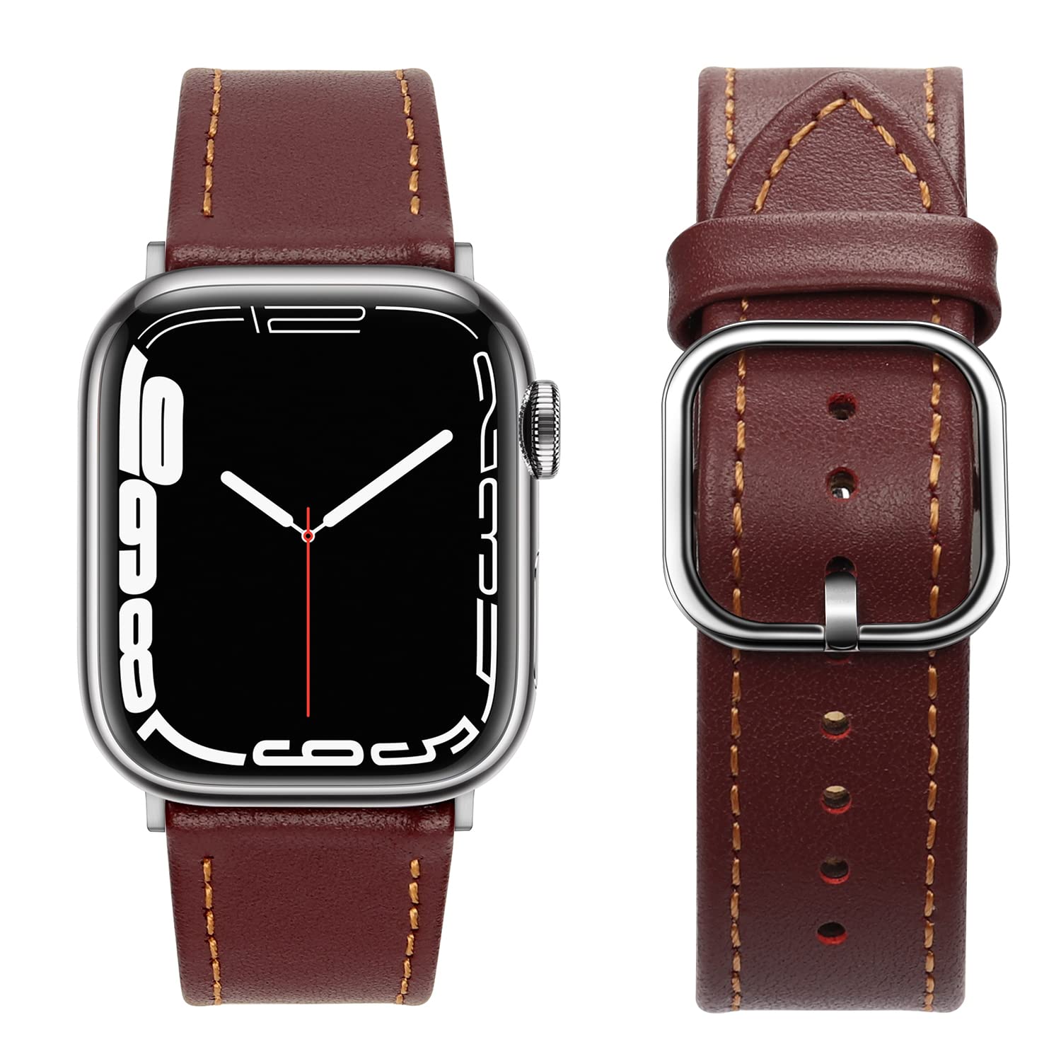 Tasikar Compatible with Apple Watch Strap 49mm 45mm 44mm 42mm 41mm 40mm 38mm, Leather Band with Square Buckle Compatible for Apple Watch Ultra Series 8 7 6 5 4 3 2 1 SE (42/44/45/49mmmm, Wine Red)