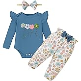 Latnnut Baby Girl Clothes Newborn Infant Cotton Ruffle Romper+ Floral Pants + Headband Sets Fall Winter Outfits