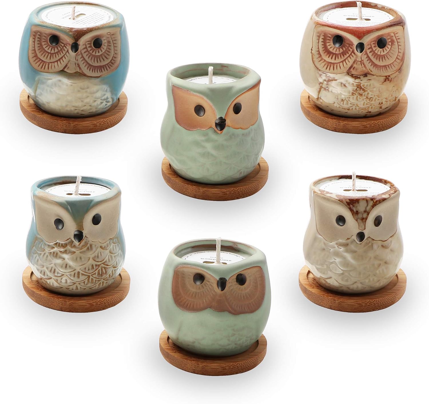 Kinforse Citronella Candles Outdoor & Indoor Use - Elegant Owl Design 6-Pack for Patio Garden & Home Decor