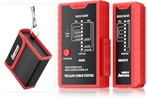AMPCOM Network Cable Tester RJ45 for LAN & TEL Continuity of RJ45/11/12 CAT5E CAT6 CAT7 UTP & STP Shielded Ethernet Wires Test Tool - W/Carrying Bag - Red