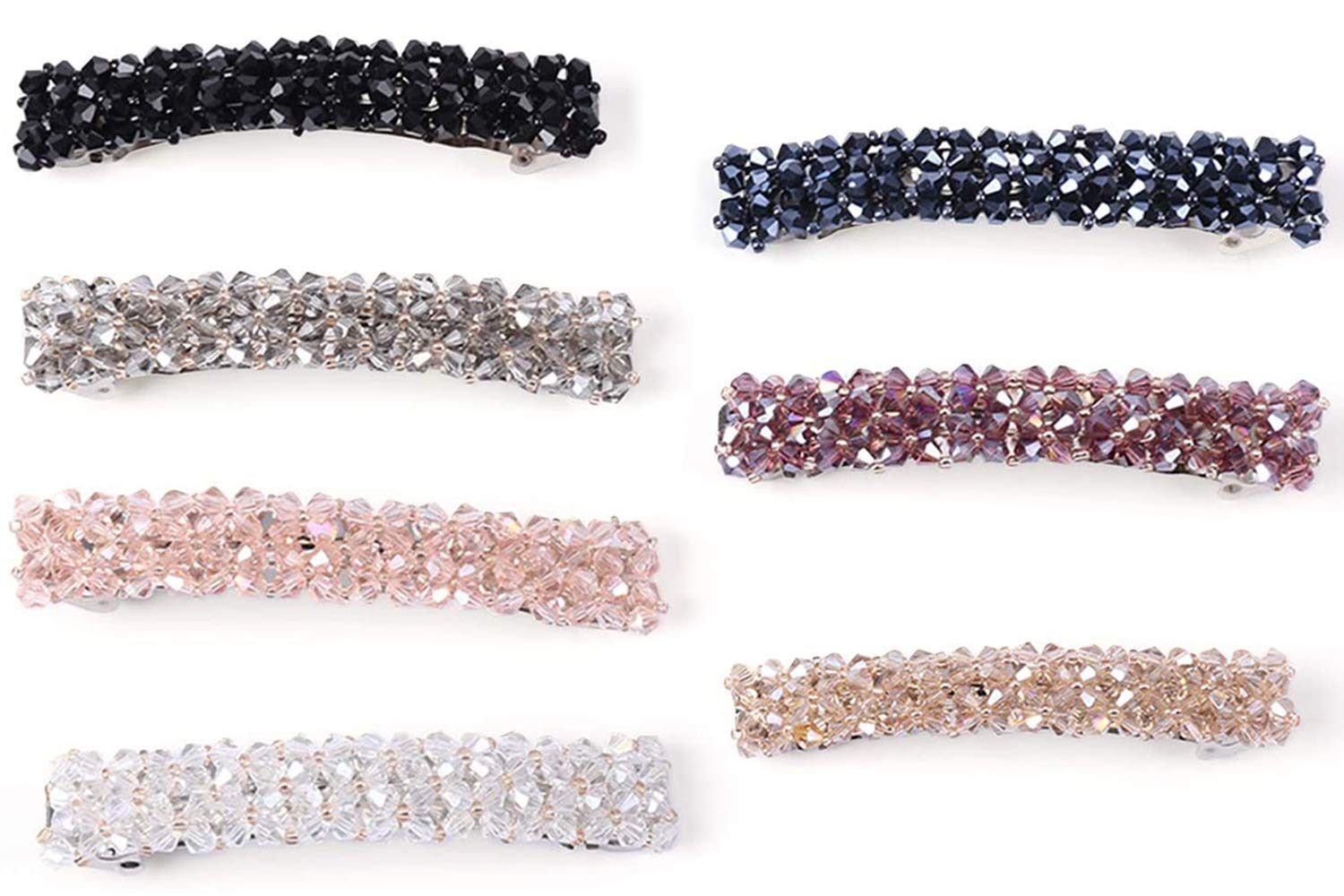 Babioms Barrette Hair Clips Crystal Clips for Hair Barrettes French Clip Clasp Crystal Beaded Hair Pin Barrettes for Women for Thick Fine Hair Shiny Bling Birthday Valentines Day Gifts, 7 Pcs