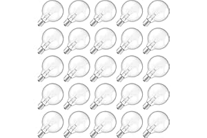 Meconard G40 Replacement Light Bulbs, E12 Candelabra Screw Base 5watt Dimmable Clear Glass Globe Incandescent Bulbs for Indoor Outdoor String Lights,Warm White,25Pack