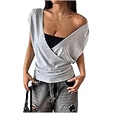 Verdusa Women's Wrap V Neck Ruched T Shirts Short Sleeve Going Out Tops