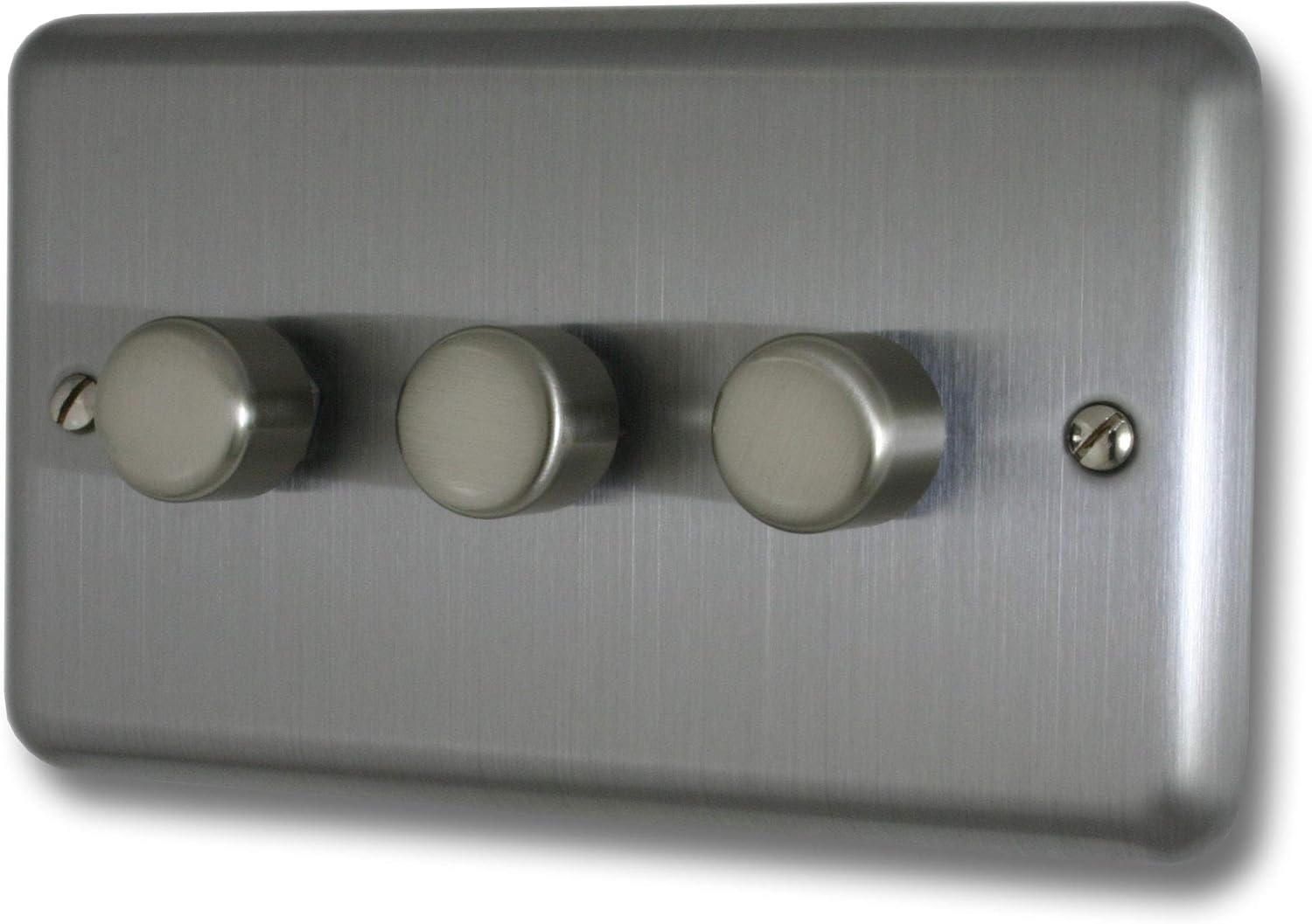 Varilight Triple V-Pro Rotary 2-Way LED Dimmer 3 x 0-120W - Value Matt Chrome With Brushed Steel Knob