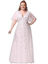 Ever-Pretty Womens Plus Size V-Neck Sequin