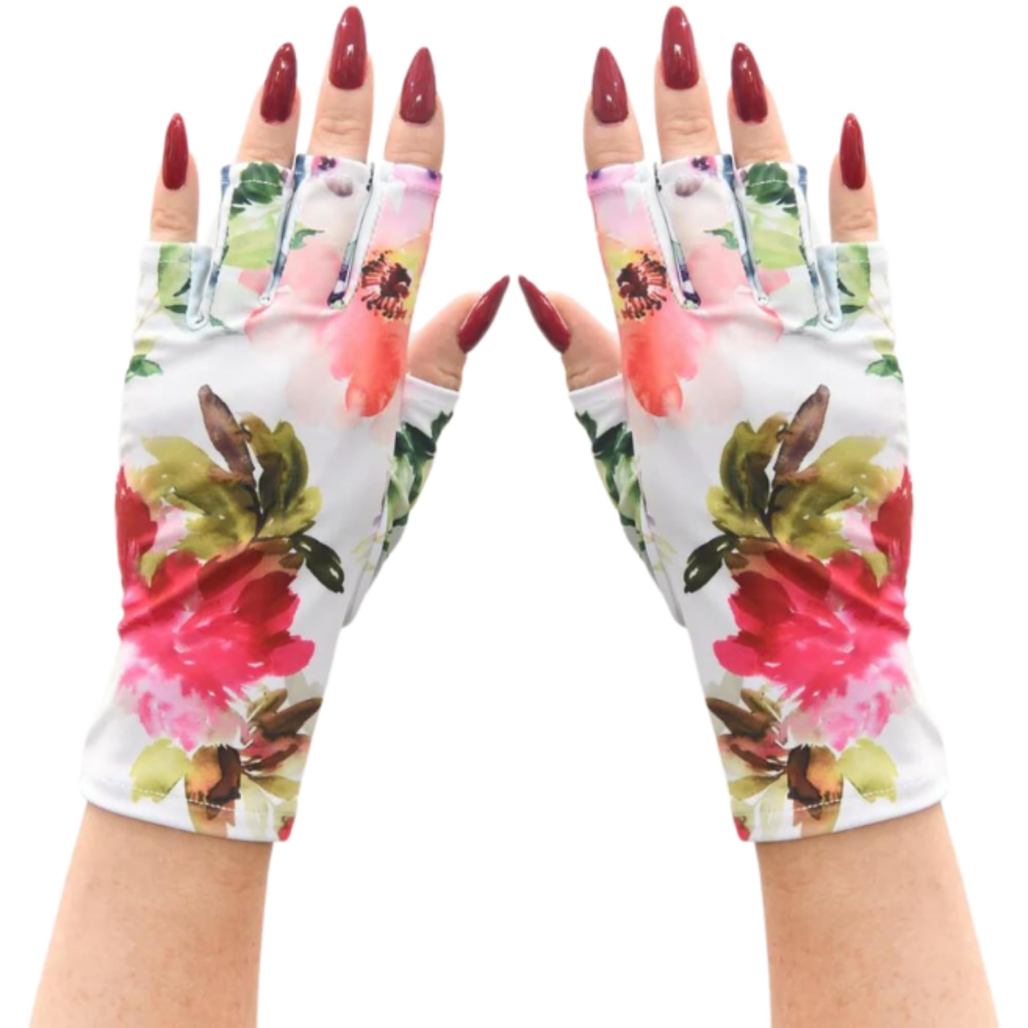 ManiGlovz Gel Nail Manicure Anti-UV and Sunblock Protection Shield Gloves - Water Resistant UV Gloves for Gel Manicures to use with UV and LED Dry Lamps (Haute Hibiscus Print)