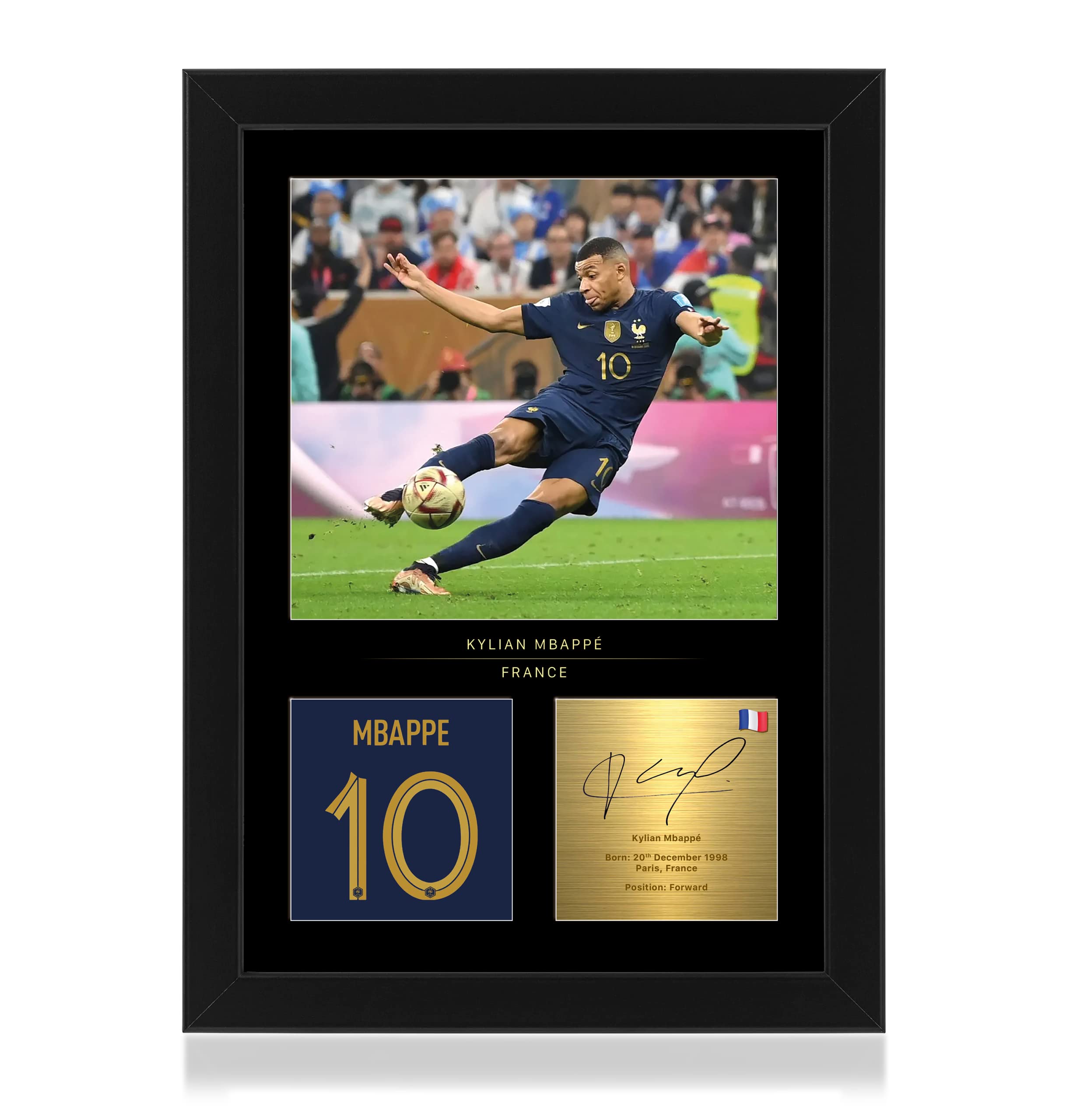 Win FC Kylian Mbappe Signed A4 Framed Photo Display - Reproduced Digital Signature - Gift For Football Fans