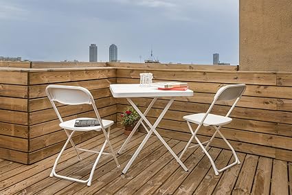 ThinkPro Balcony/Garden Folding Furniture Set: 1 Table & 2 Chairs - White