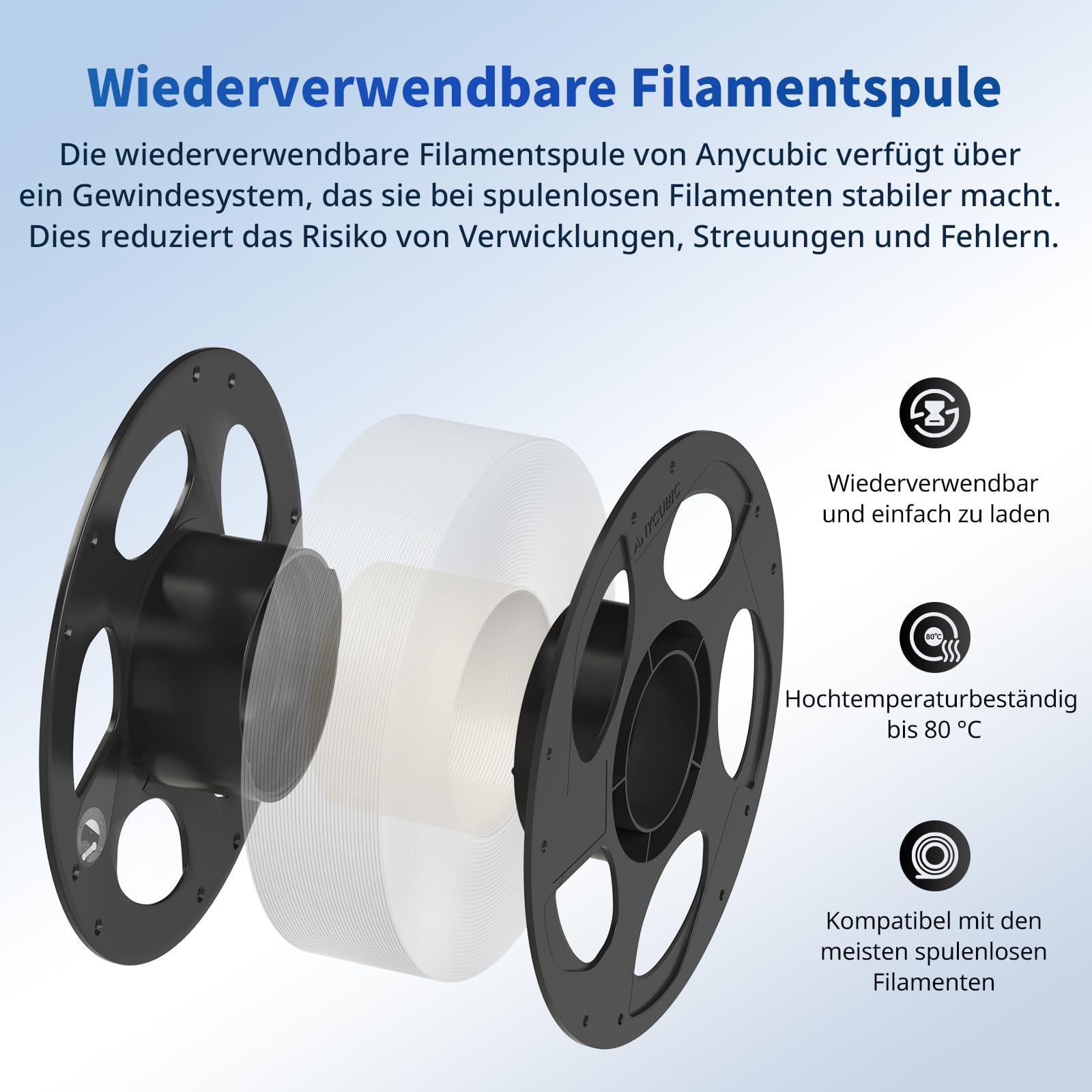 ANYCUBIC PLA Filament 1,75mm, Refill PLA und Spool Kit, 3D Drucker Filament PLA, Vakuumverpackung, Intelligente Identifikation, 2KG Schwarz Weiß 2