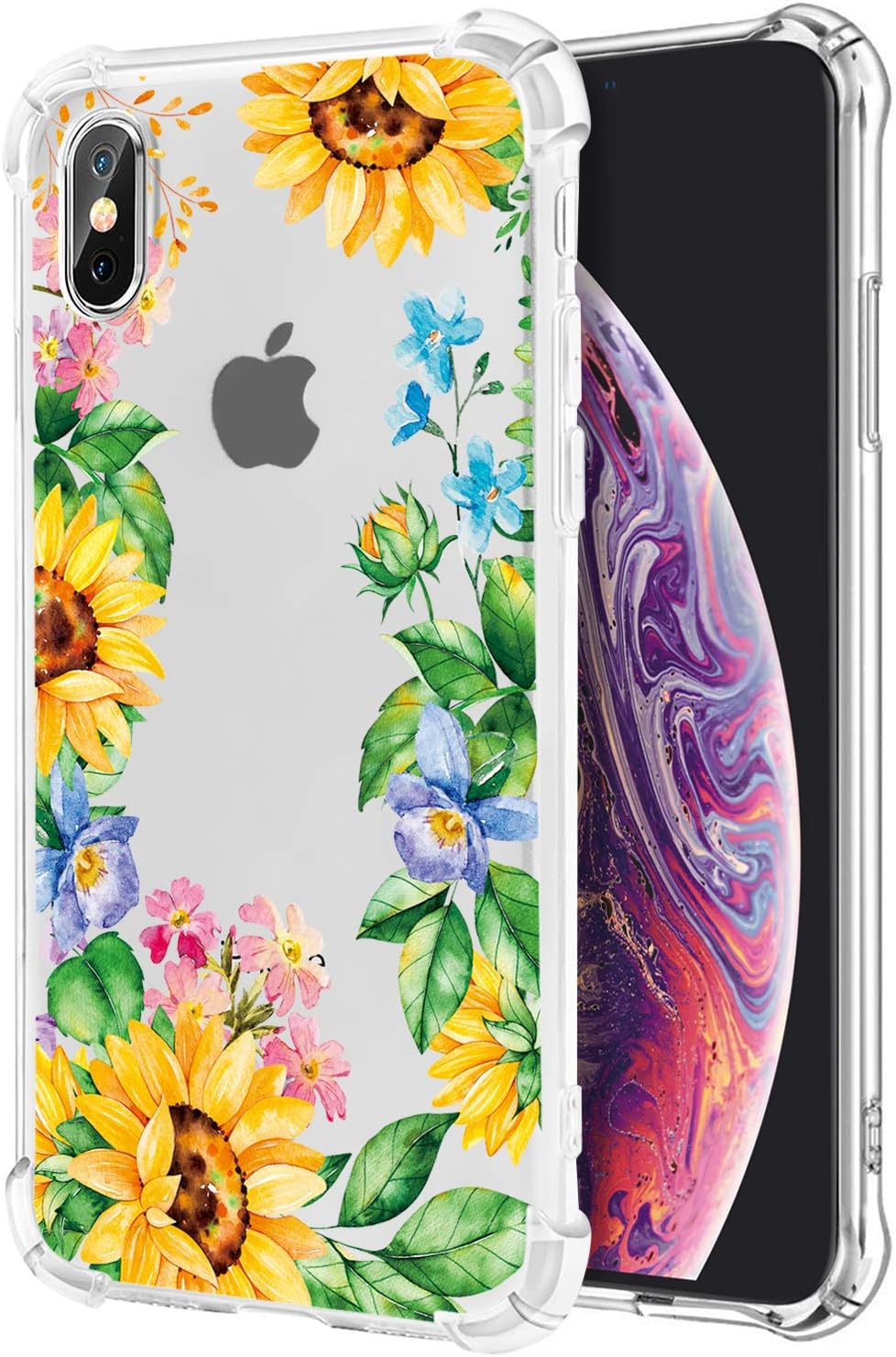 Hi Space Sunflower iPhone Xs iPhone X Clear Case 5.8 inch, Yellow Flowers Girls Women Back Cover, Shockproof TPU Protective Floral Case Bumper Flexible Cover