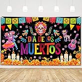 MEHOFOND Mexican Day of The Dead Backdrop for Mexican Fiesta Sugar Skull Dia De Los Muertos Banner Marigold Floral Dress up Photography Background Table Photo Booth Props 5.9x3.6ft