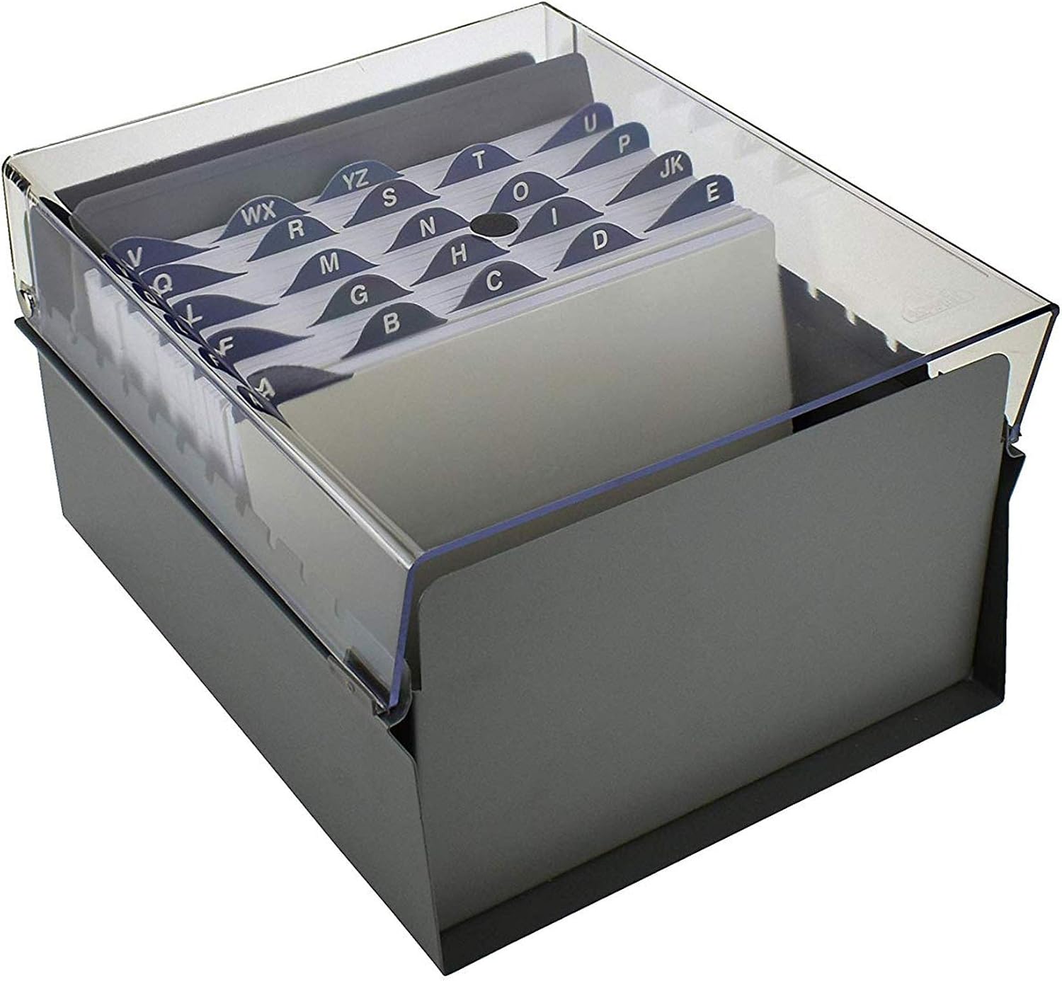 Acrimet 5'' X 8'' Card File Holder Organizer Box Metal Base Heavy Duty (AZ Index Cards 205mm Width x 138mm Height and Divider Included) (Gray Color with Clear Crystal Plastic Lid Cover) - Image 4