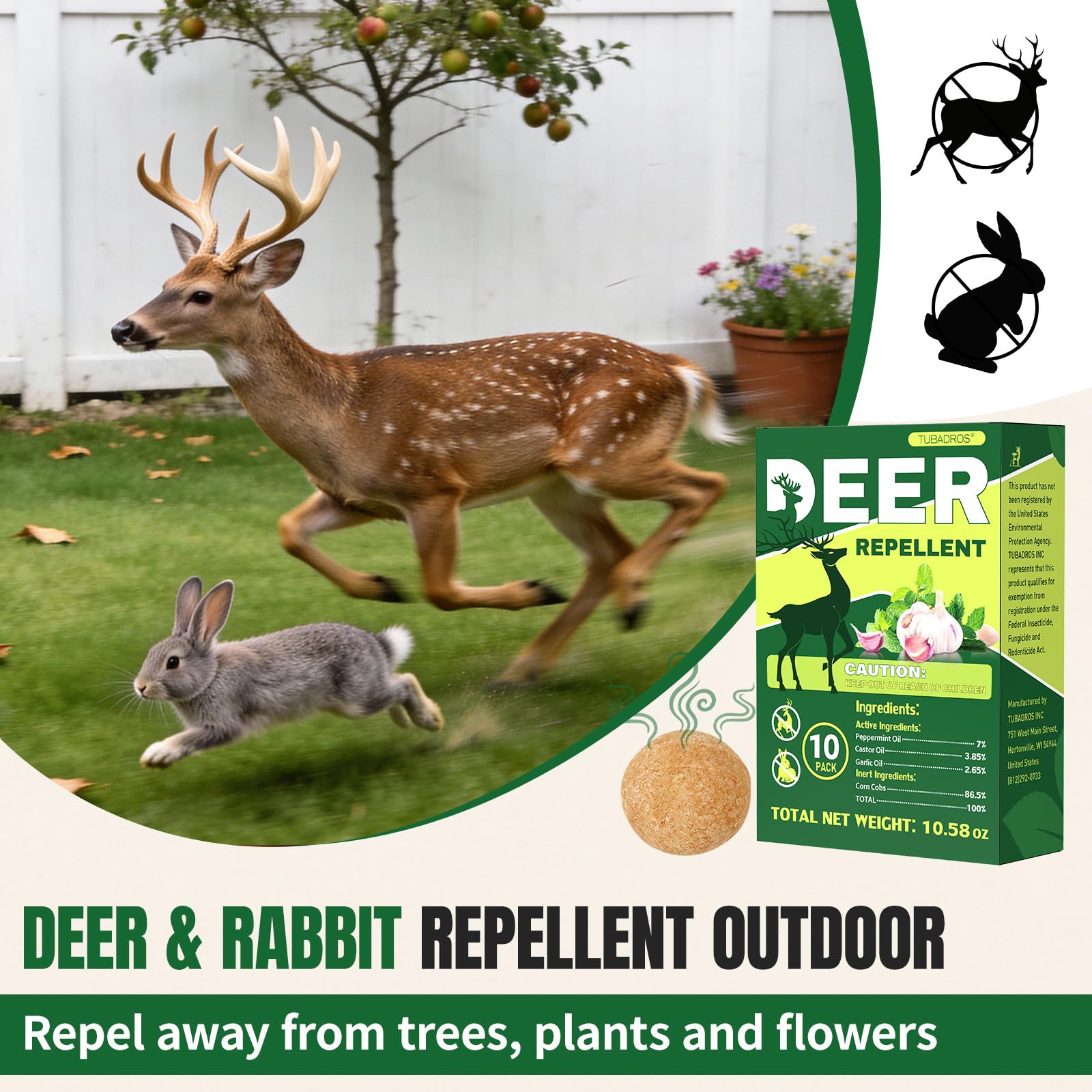 Condition photo showing As Is for deer repellent, rabbit repellent,peppermint oil to repel deer, rabbit, deer deterrent outdoor for la