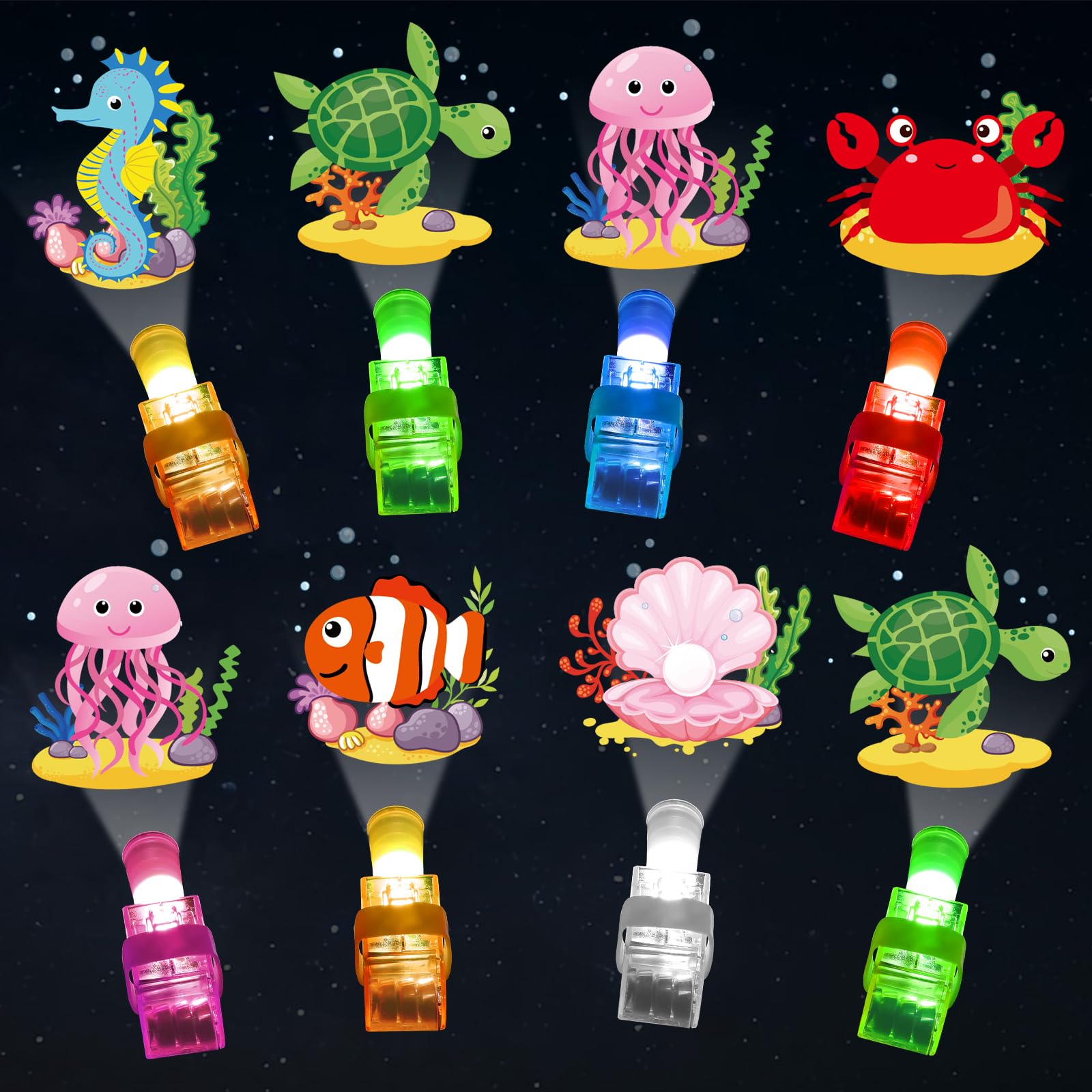Photo 1 of 36 PCS Under the Sea Party Favors Ocean Birthday LED Light Up Finger Lights Glow in the Dark Sea Animal Party Finger Flashlights Bulk for Goodie Treat Bags Stuffers Tropic Fish Beach Party Supplies