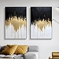 Black Gold Abstract Wall Art Gold Foil Artwork Black Gold Grey Abstract Wall Art Grey And Gold Pictures Wall Decor Abstract Gold Foil Canvas Painting Modern Abstract Room Decor 16x24inchx2pcs No Frame