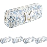 JOVAKIT Small Alphabet Makeup Bag Cosmetic Bag for Women, Christmas Gifts for Girls, Floral Flowers Coquette Travel Toiletry Bag, Zipper Make Up Pouch Organizer Bag Trendy Stuff (Blue Floral M)
