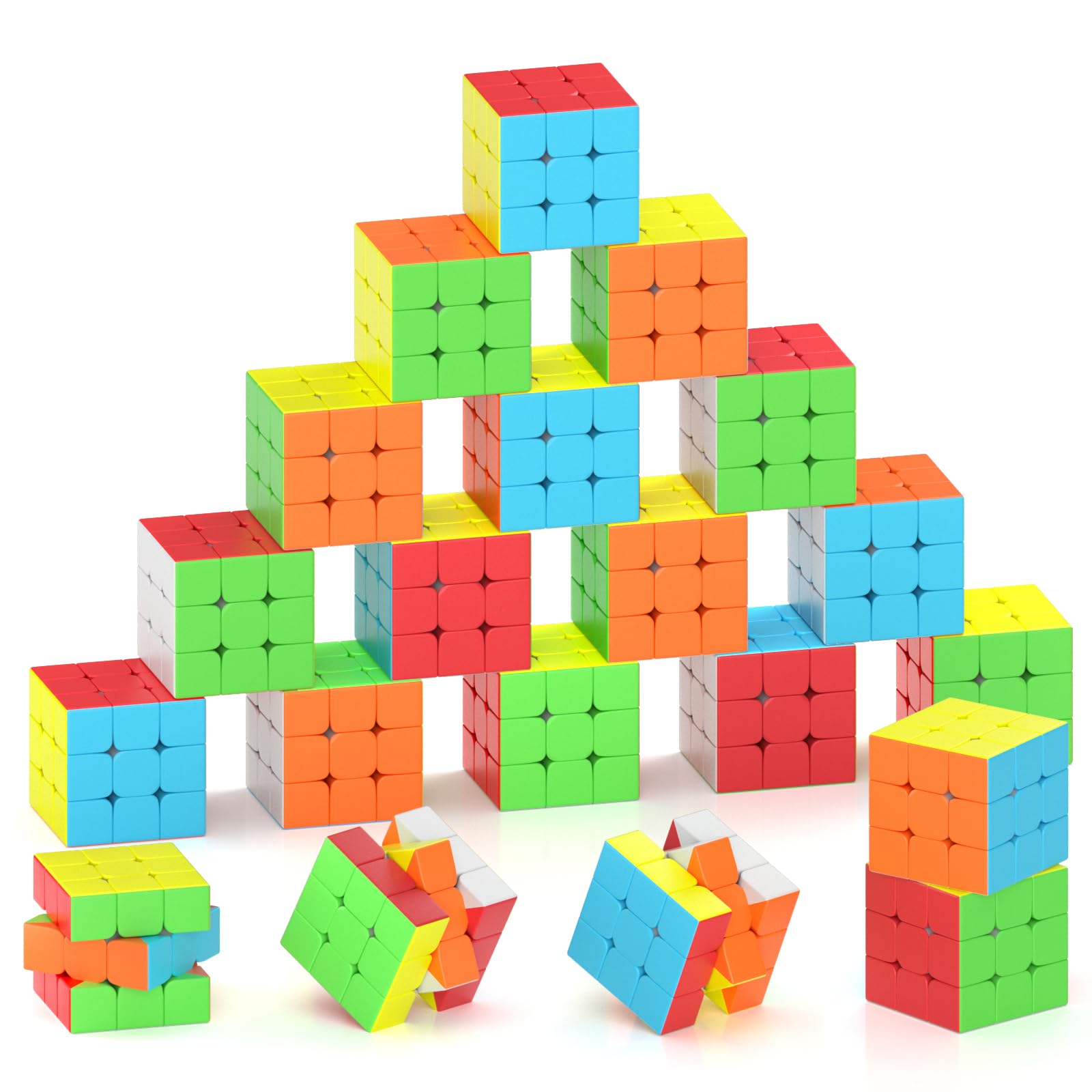 Vdealen Speed Cube Set, Magic Cube Pack of 3x3x3 Stickless Puzzle Cube, Birthday Party Christmas Stocking Fillers Gift for Kids Teens Adults(20 Pack)