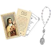 St Theresa Rosary - Laminated Saint Therese Prayer Card, The Lord's Prayer Card - One Decade St Theresa Little Flower Rosary for Devotion - Saint Theresa Rosary, Catholic Cards Set - 3 Items