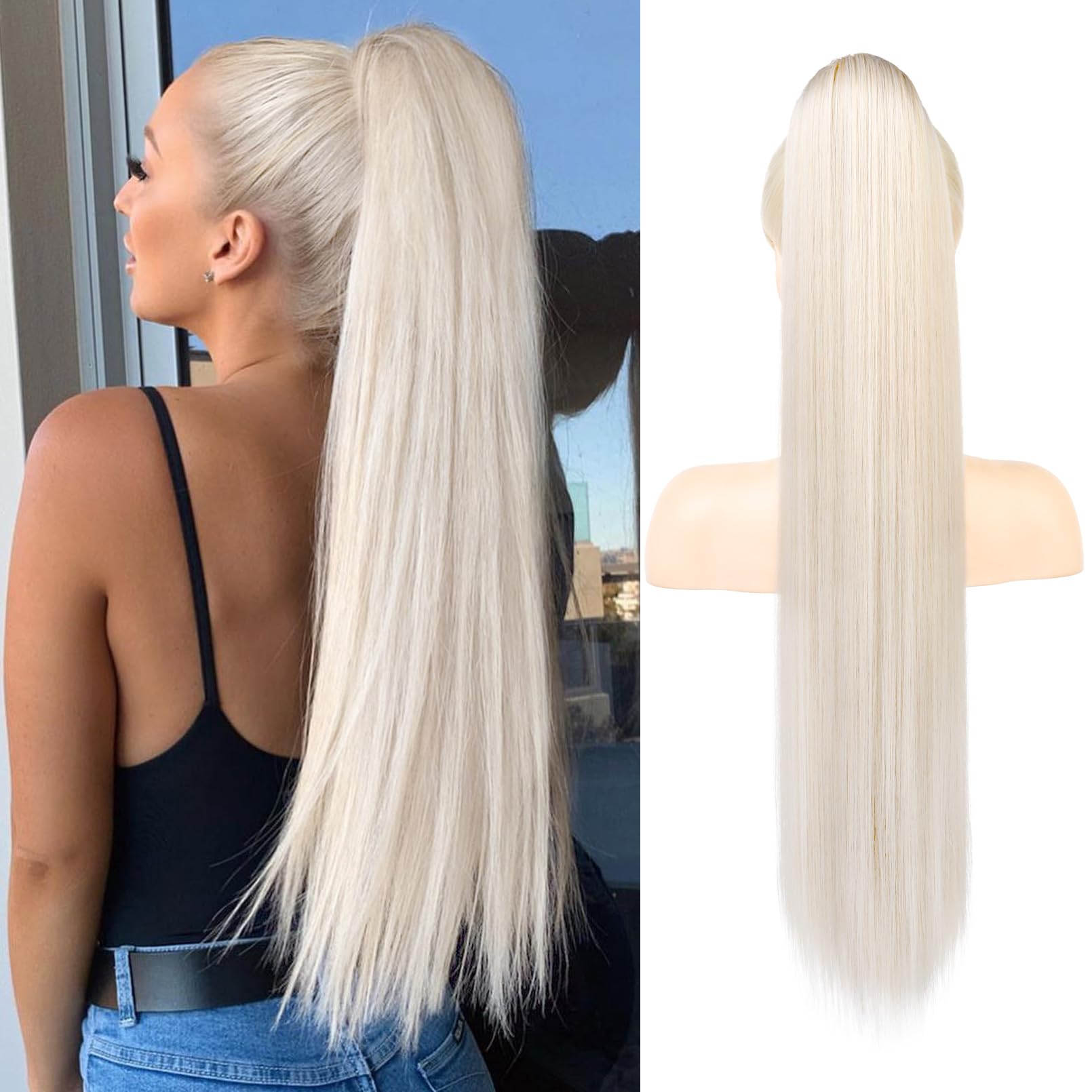 REECHO Ponytail Extension, 28" Long Straight Drawstring Pony Hair Extension Synthetic Pony Tail Hairpiece for Women — image 1