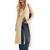 Saodimallsu Womens Long Cardigan Sweaters Oversized Bell Sleeve Open Front Button Down Casual Knit Fall Midi Dress