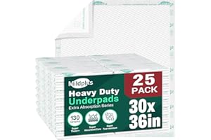 MILDPLUS Heavy Duty Underpads 30"X36", 25 Count, Ultra Absorbent Chucks Pads 130 Grams Disposable Bed Pads with Strength Cloth Backing Incontinence Pads for Adults, Kids or Pets